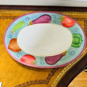 Dansk Handpainted Ratatouille 16" Vivid Color Oval White Serving Platter Veggies